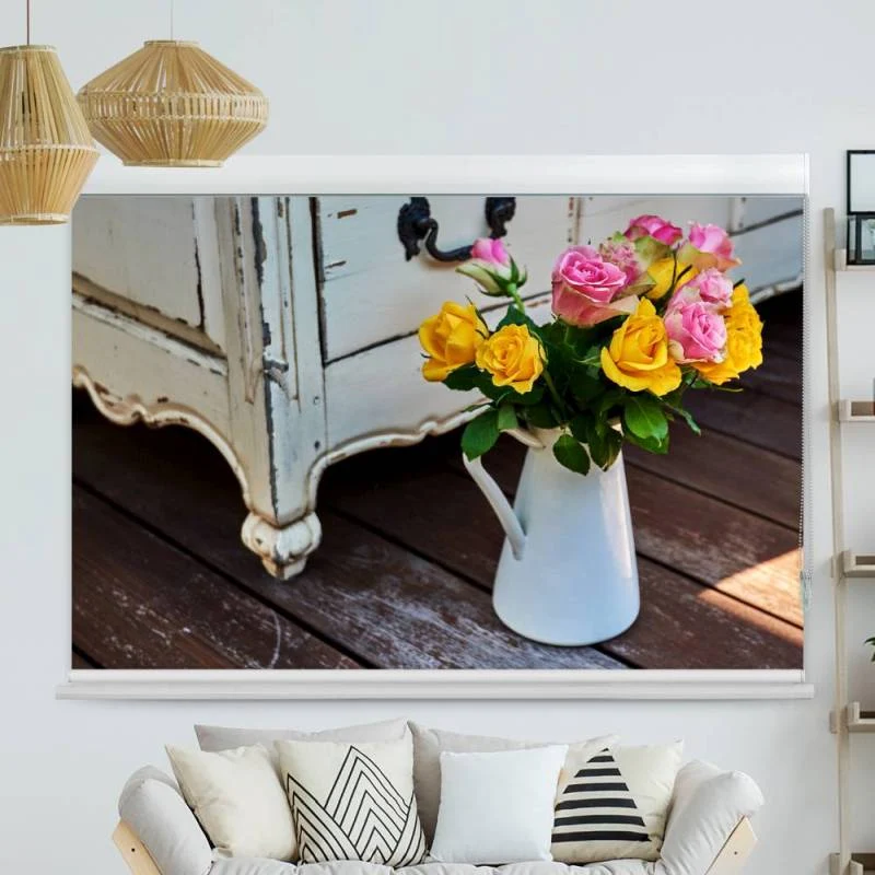 Kassettenrollo Motiv "Shabby Chic Rosen In Vase" | bis B 420 x H 420 cm