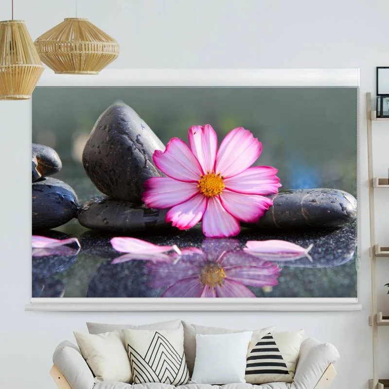 Kassettenrollo Motiv "Black Stones Pink Cosmos" | bis B 420 x H 420 cm
