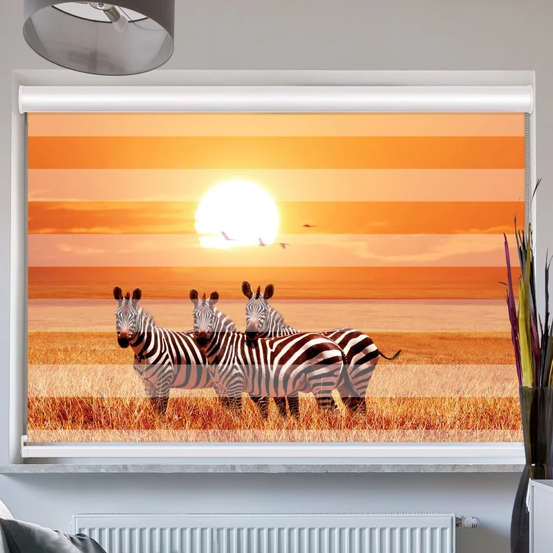 Doppelrollo mit Kassette "Zebras Afrika Savanne"