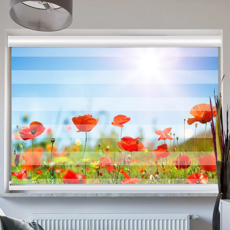 Doppelrollo mit Kassette "Wiese Mohnblumen"