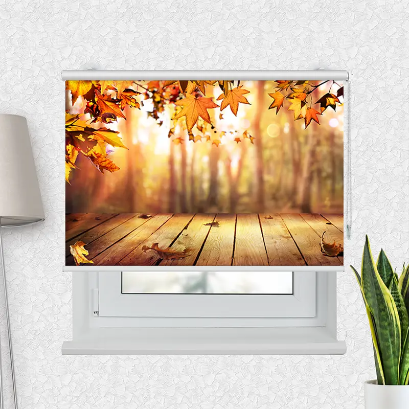 Klemmfix Rollo "Holzsteg Herbstlaub" | Motiv-Klemmrollo