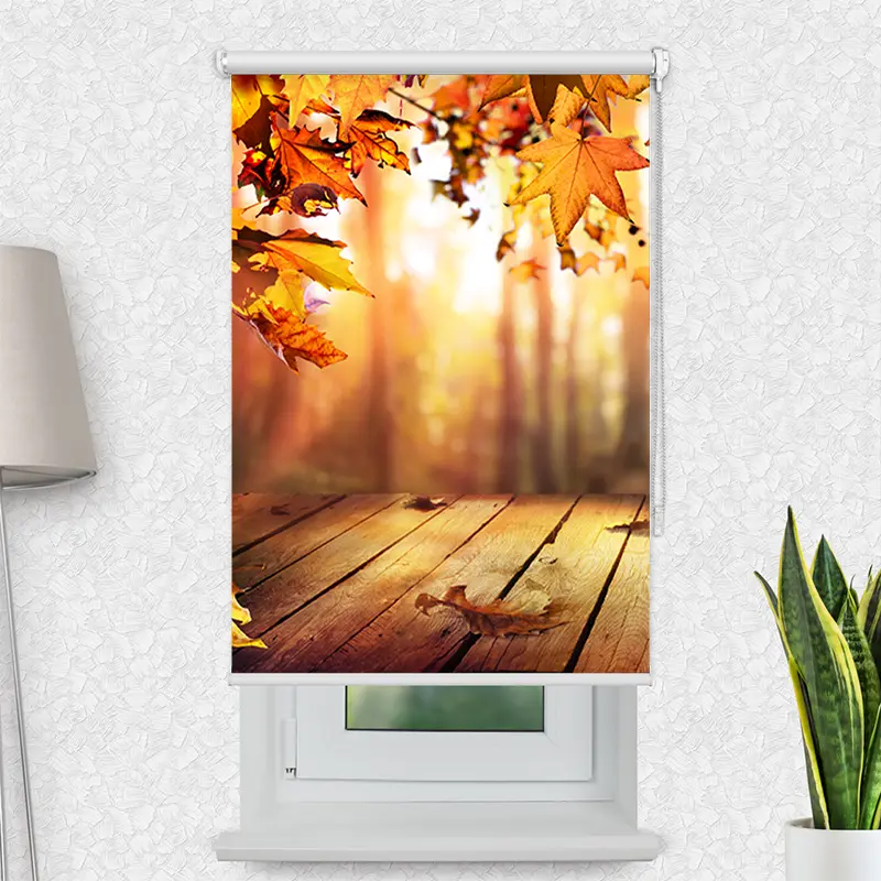 Klemmfix Rollo "Holzsteg Herbstlaub" | Motiv-Klemmrollo
