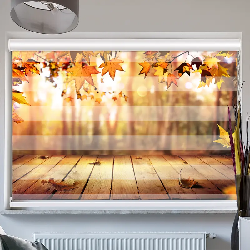 Doppelrollo mit Kassette "Holzsteg Herbstlaub"
