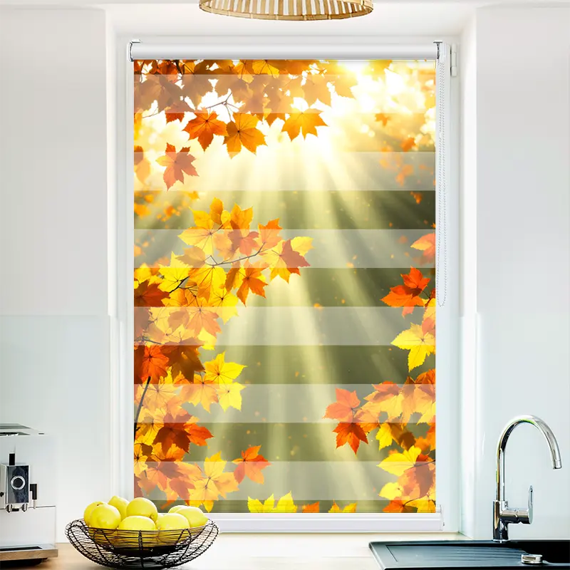 Klemmfix Doppelrollo 'Herbstblaetter Sonne' | Klemm Doppelrollo