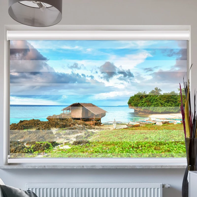 Doppelrollo mit Kassette "Fischerhuette Meer"