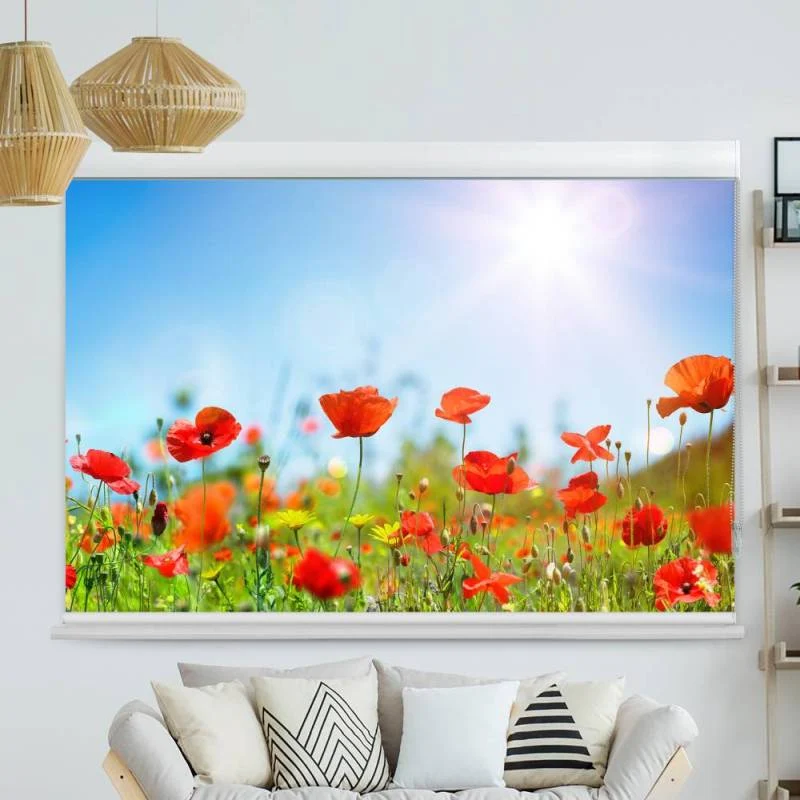 Kassettenrollo Motiv "Wiese Mohnblumen" | bis B 420 x H 420 cm