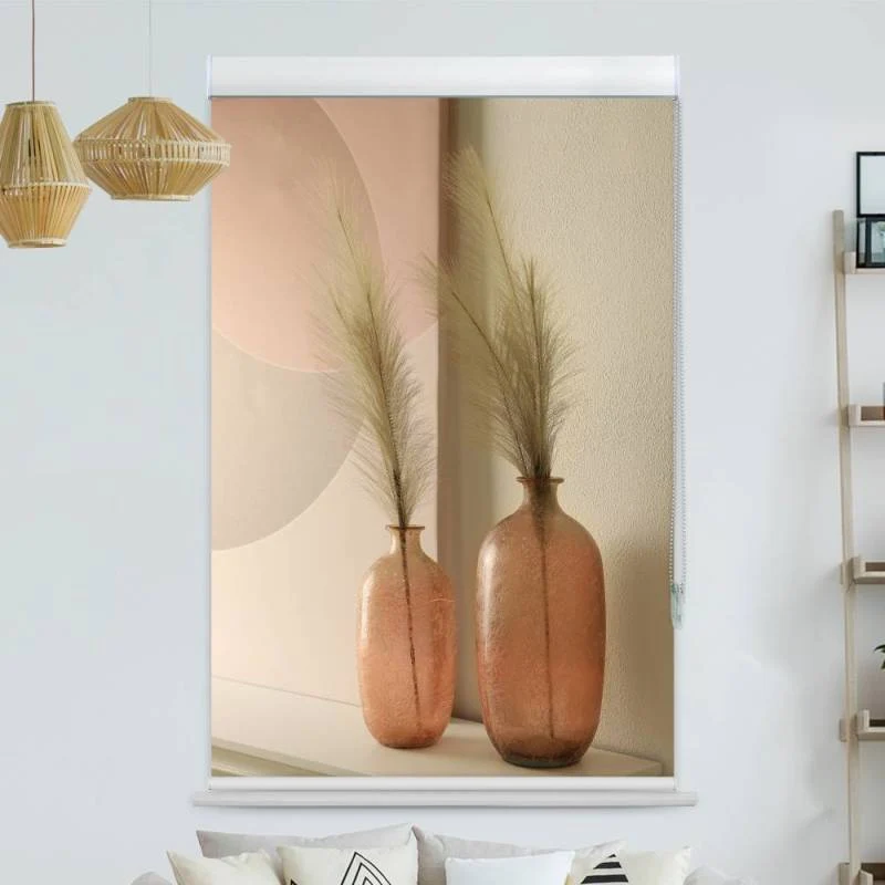 Kassettenrollo Motiv "Blumendekor Vor Weisser Wand" | bis B 420 x H 420 cm