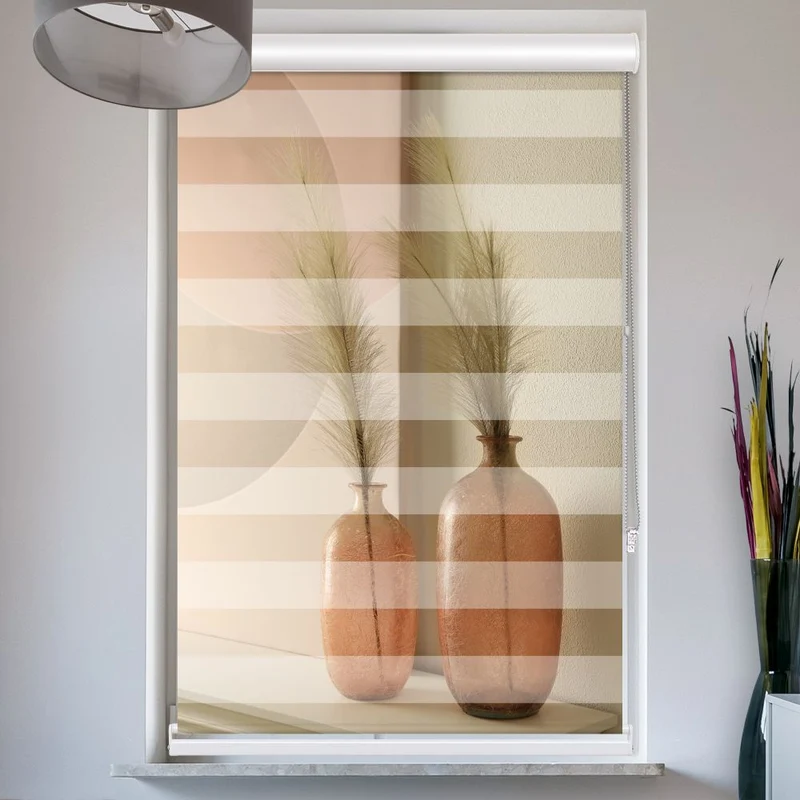 Doppelrollo mit Kassette "Blumendekor Vor Weisser Wand"