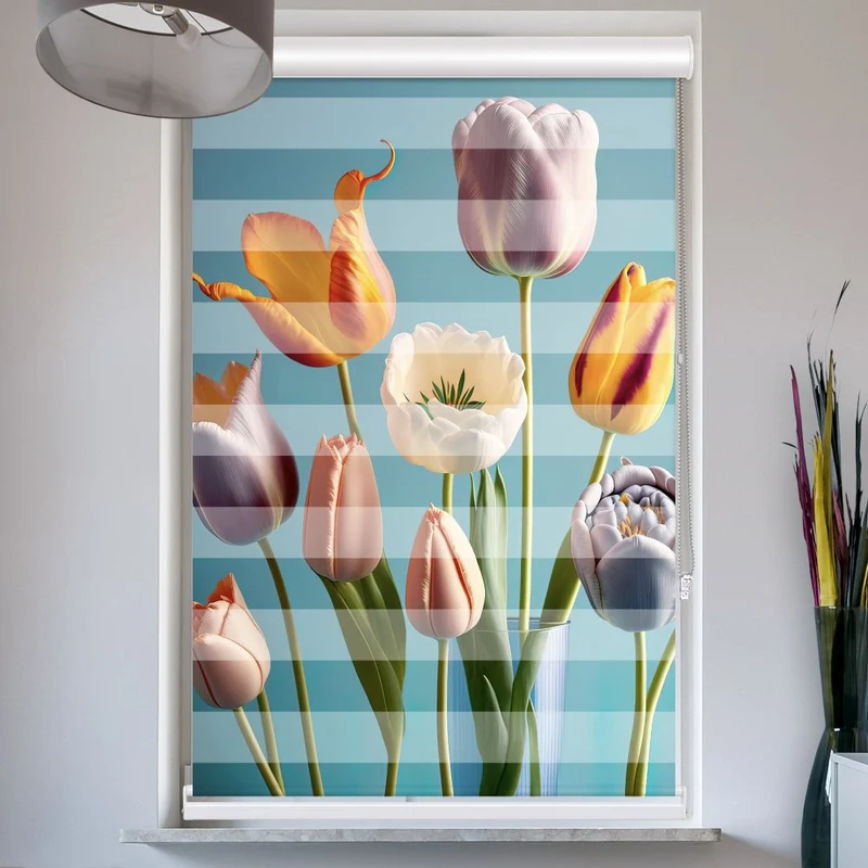 Doppelrollo mit Kassette "Fruehlingsblumen"