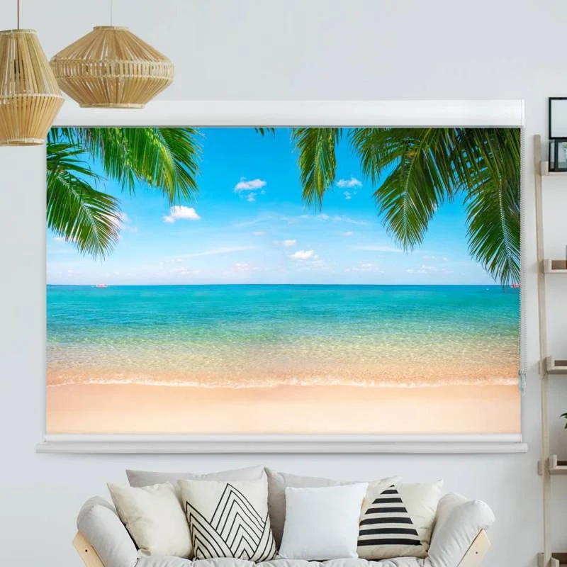 Kassettenrollo Motiv "Palmenblaetter Meer" | bis B 420 x H 420 cm