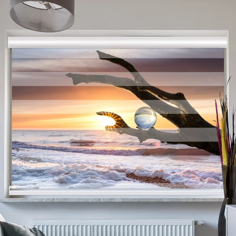 Doppelrollo mit Kassette "Strand Sonnenaufgang Romantisch"