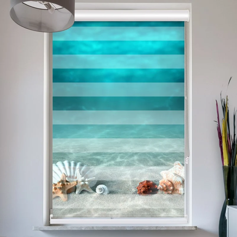 Doppelrollo mit Kassette "Seesterne Muscheln Meer"
