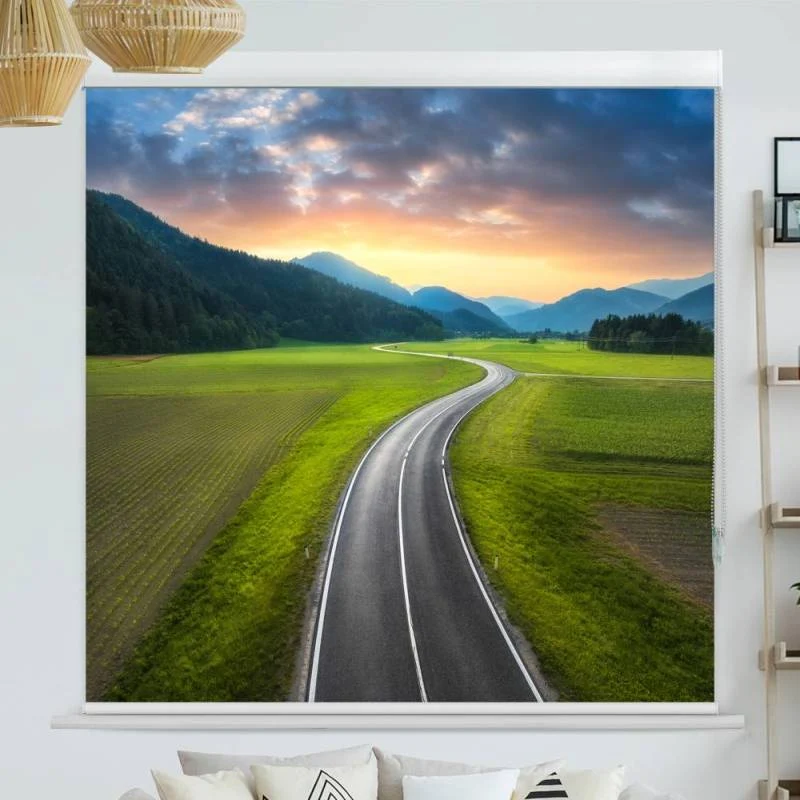 Kassettenrollo Motiv "Landstrasse Alpen" | bis B 420 x H 420 cm