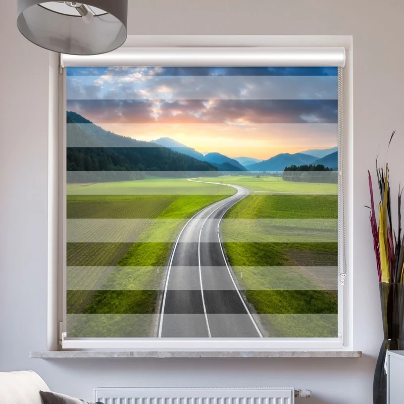 Doppelrollo mit Kassette "Landstrasse Alpen"