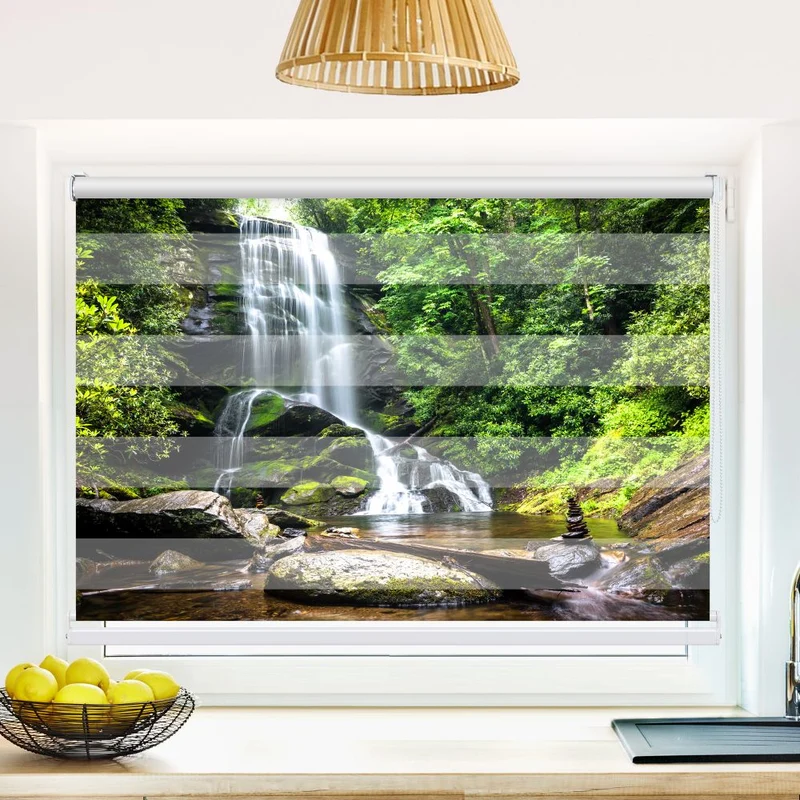 Klemmfix Doppelrollo 'Wasserfall Wald Steine' | Klemm Doppelrollo