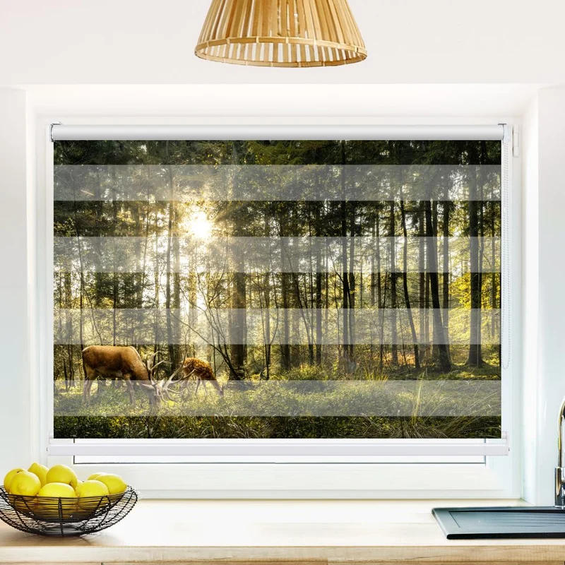 Klemmfix Doppelrollo 'Hirsch Reh Wald' | Klemm Doppelrollo