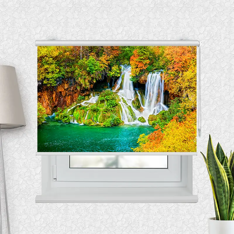 Klemmfix Rollo "Wasserfall Wald Im Herbst" | Motiv-Klemmrollo