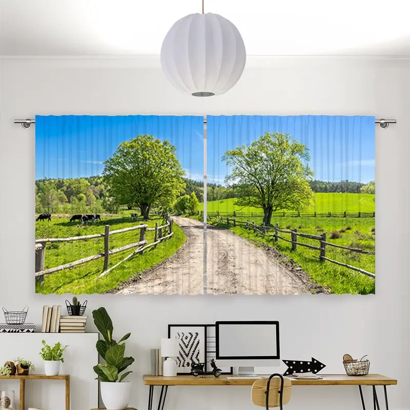 Vorhang Motiv "Landschaft mit Gras und Kühen"