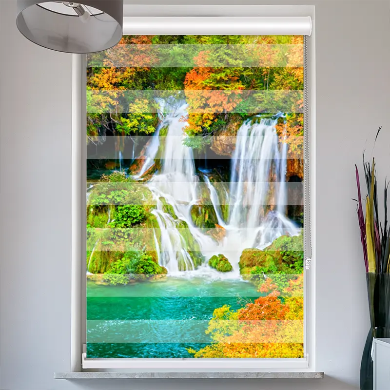 Doppelrollo mit Kassette "Wasserfall Wald Im Herbst"