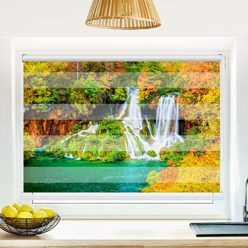 Klemmfix Doppelrollo 'Wasserfall Wald Im Herbst' | Klemm Doppelrollo
