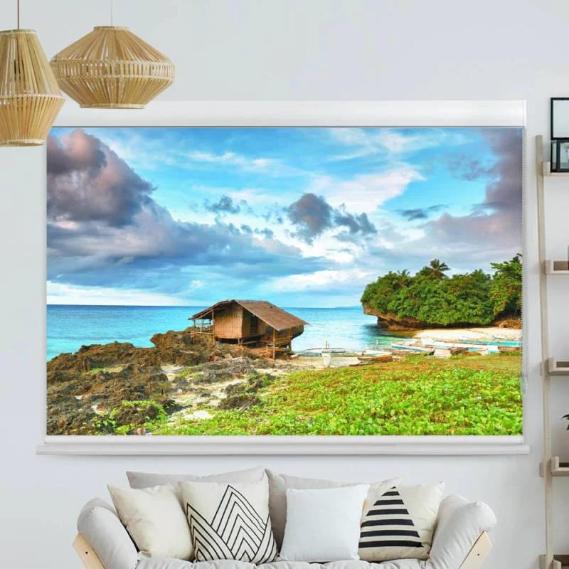 Kassettenrollo Motiv "Fischerhuette Meer" | bis B 420 x H 420 cm