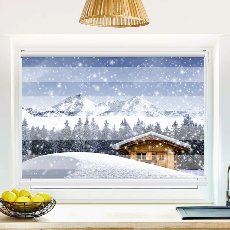 Klemmfix Doppelrollo 'Schneehuette Winter' | Klemm Doppelrollo