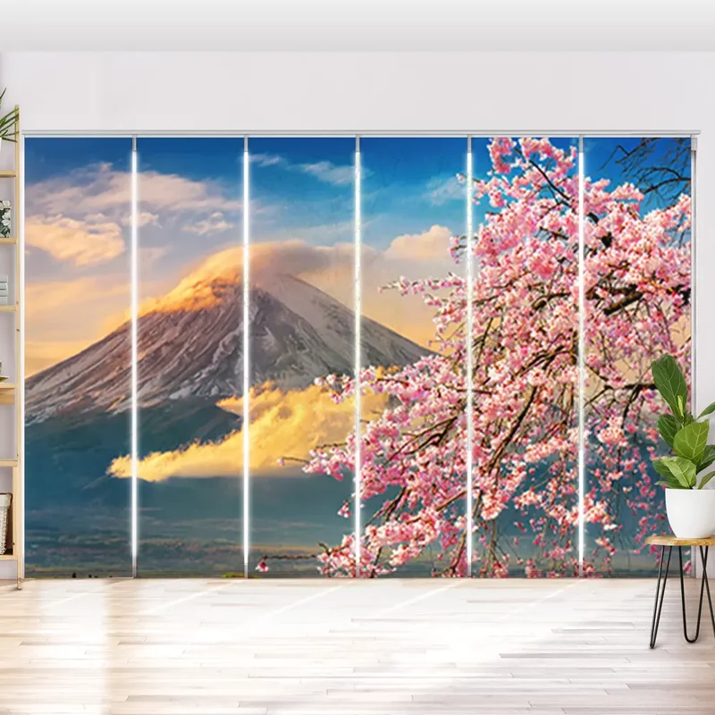 Schiebegardine Motiv "Fuji im Frühling mit Kirschblüten"