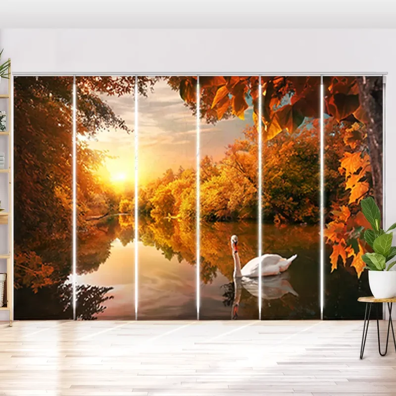 Schiebegardine Motiv "Schwan auf Herbstteich"