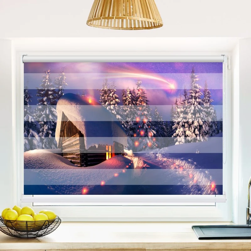 Klemmfix Doppelrollo 'Schneehuette Winterlandschaft' | Klemm Doppelrollo