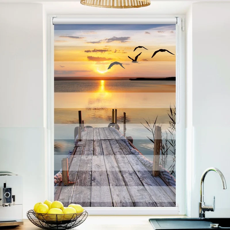 Klemmfix Doppelrollo 'See Steg Sonnenuntergang' | Klemm Doppelrollo