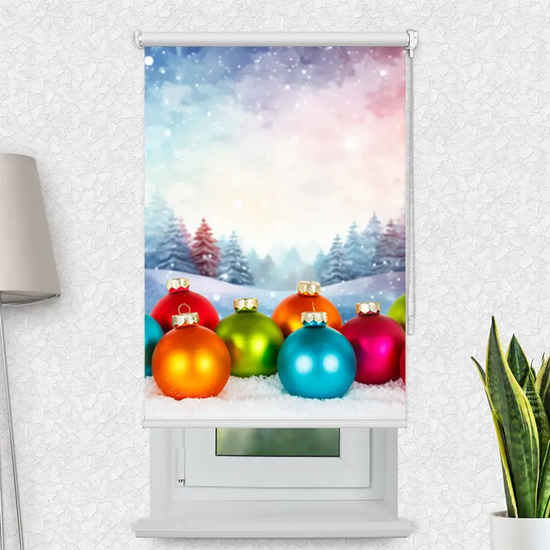 Klemmfix Rollo "Bunte Weihnachtskugeln" | Motiv-Klemmrollo