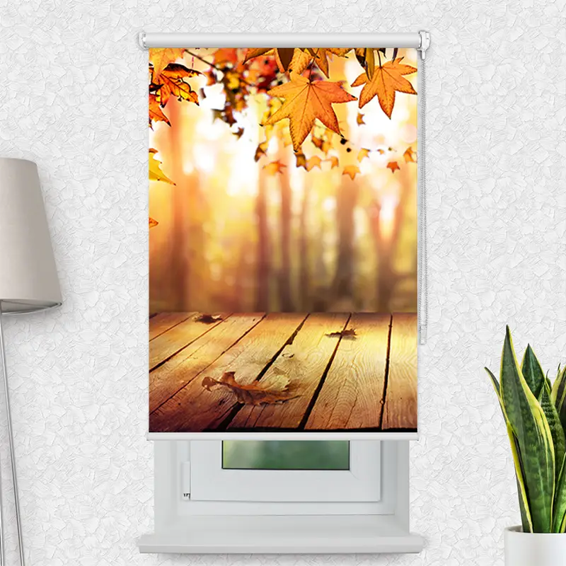 Motivrollo "Holzsteg Herbstlaub" | Bis B 430 x H 440 cm
