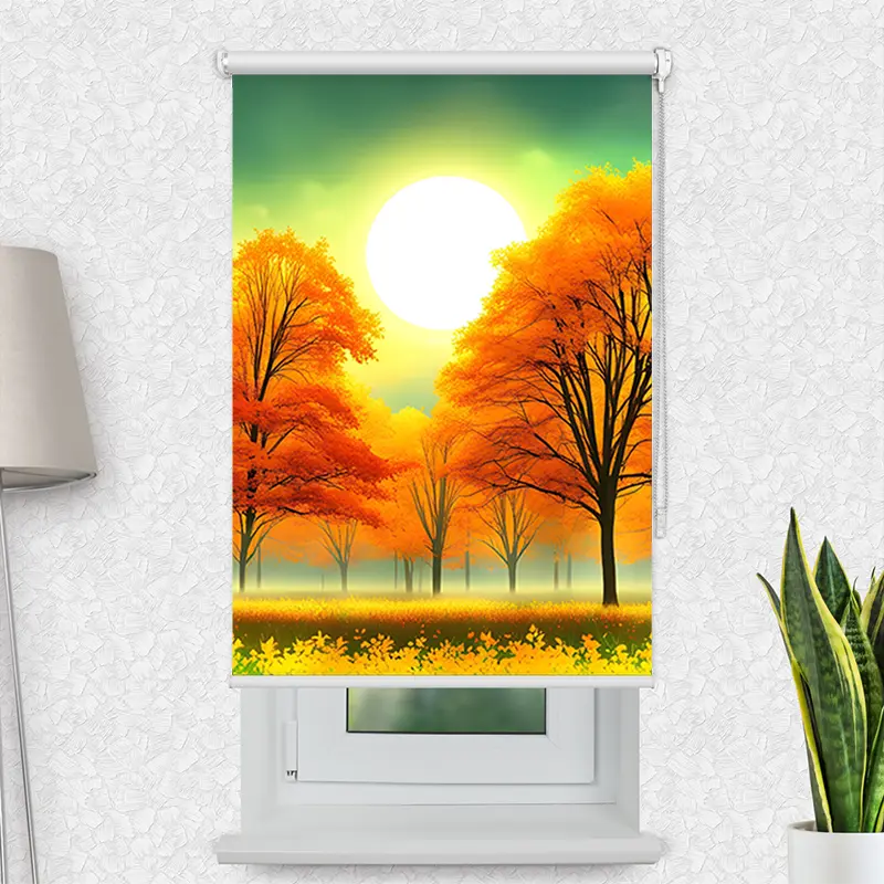 Motivrollo "Herbstwald Sonnenschein" | Bis B 430 x H 440 cm
