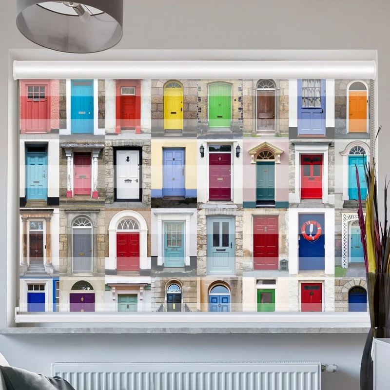 Doppelrollo mit Kassette "Bunte Tueren Collage"