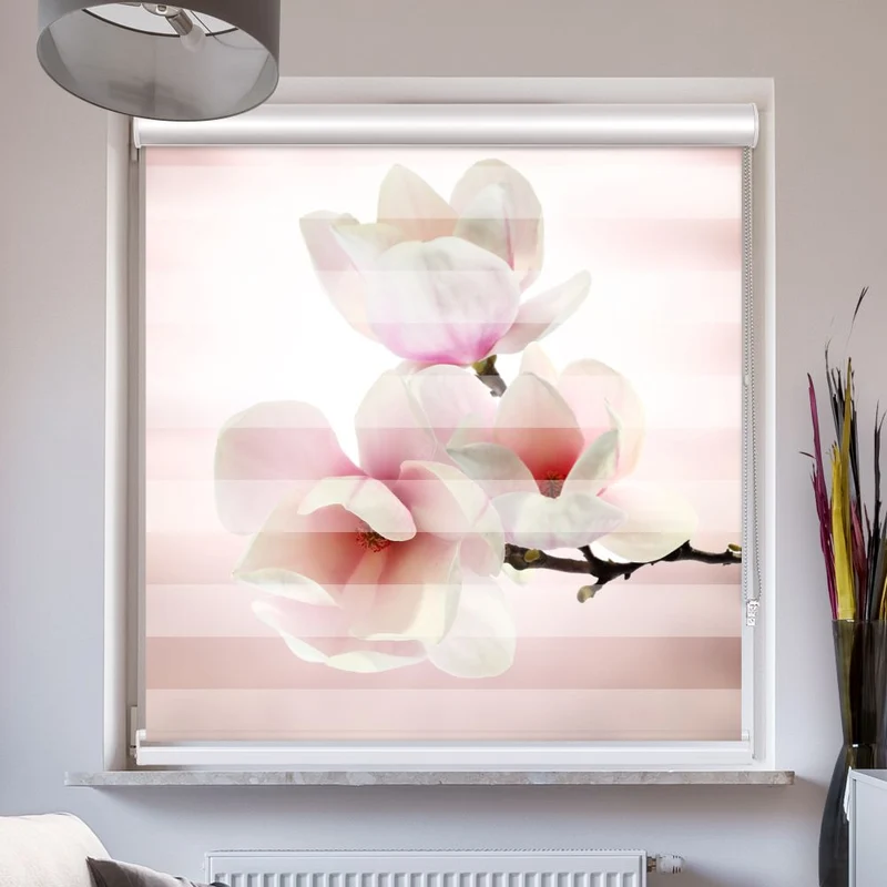 Doppelrollo mit Kassette "Magnolia Bluete Rosa"