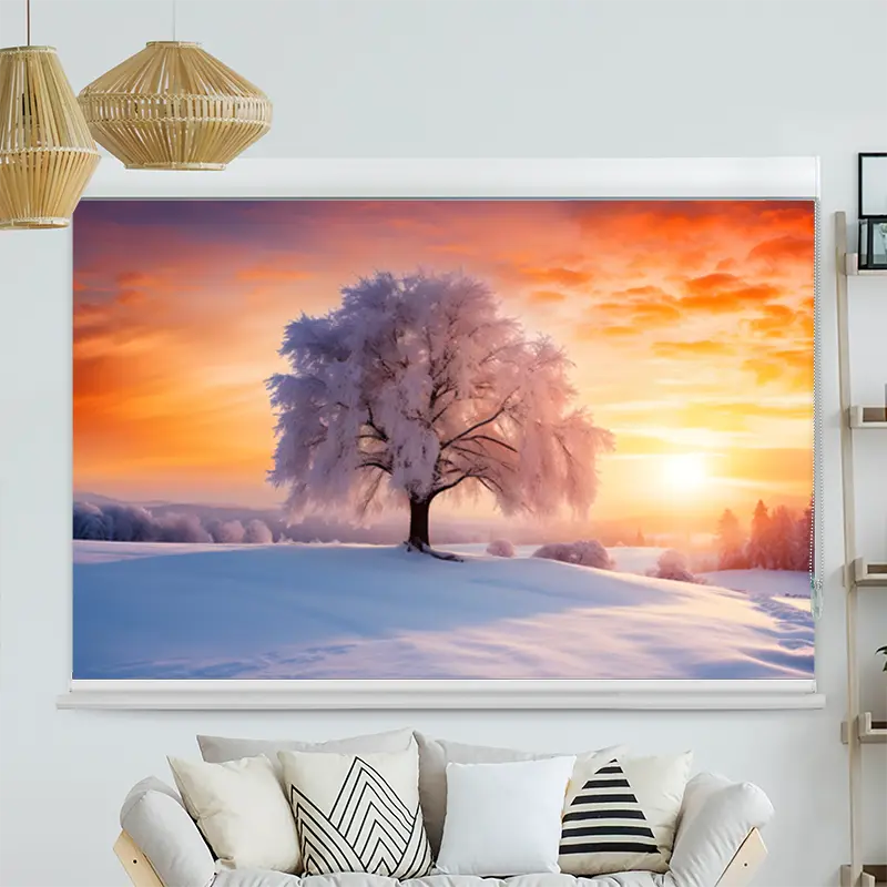 Kassettenrollo Motiv "Baum Mit Schnee" | bis B 420 x H 420 cm