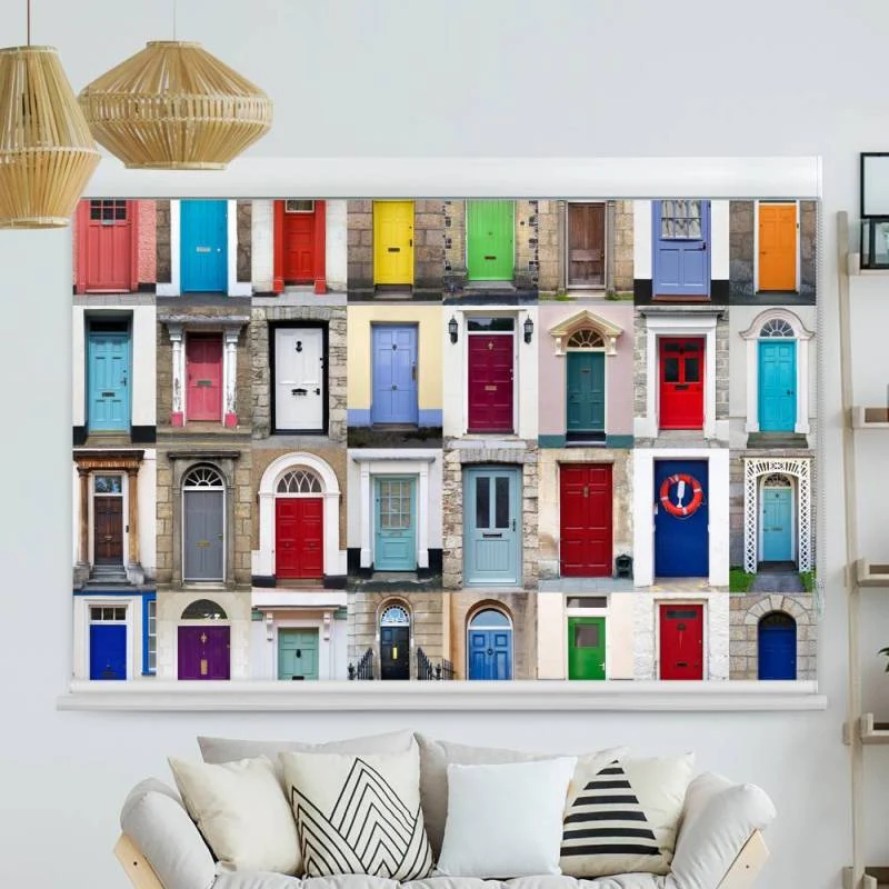Kassettenrollo Motiv "Bunte Tueren Collage" | bis B 420 x H 420 cm