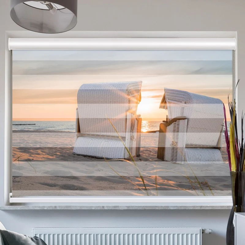 Doppelrollo mit Kassette "Strandkoerbe Meer Romantisch"