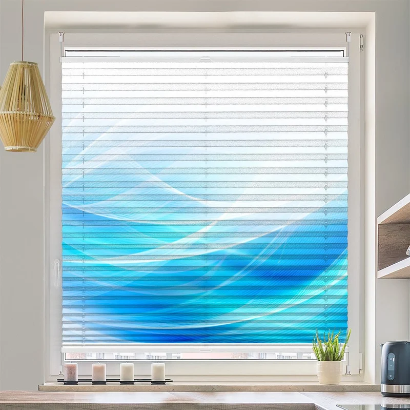 Wabenplissee Motiv "waves blue"