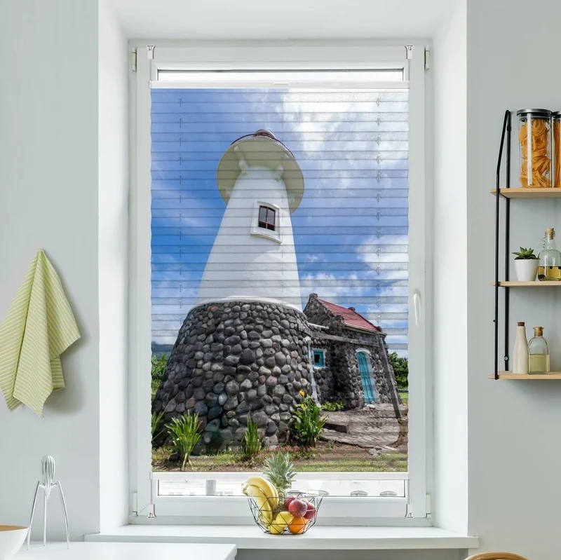 Plissee Motiv 'Leuchtturm In Basco Island'