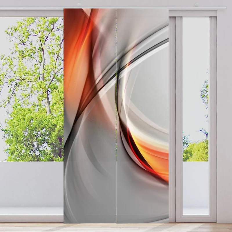Schiebegardine Motiv "Waves orange grey"