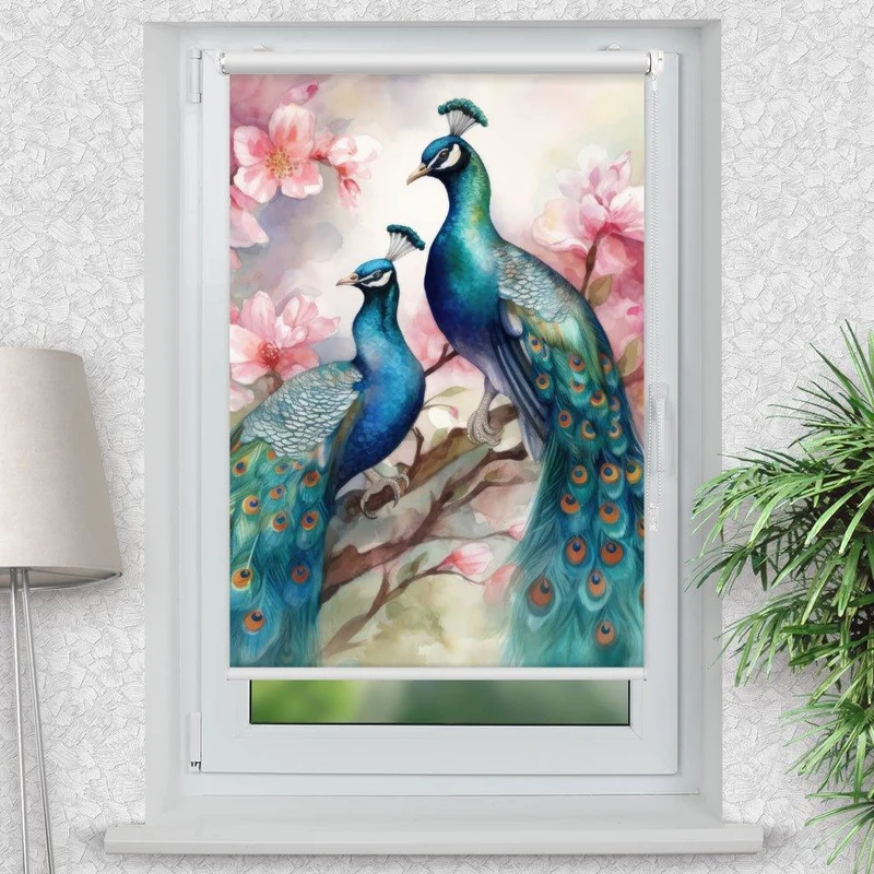 Klemmfix Rollo "Pfau Baum" | Motiv-Klemmrollo