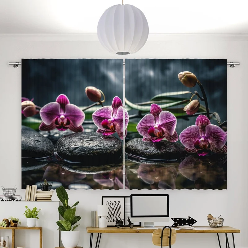 Vorhang Motiv "Orchidee Pink zen stones"