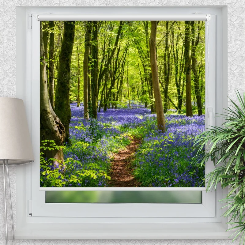 Klemmfix Rollo "Wald Baeume Glockenblumen" | Motiv-Klemmrollo