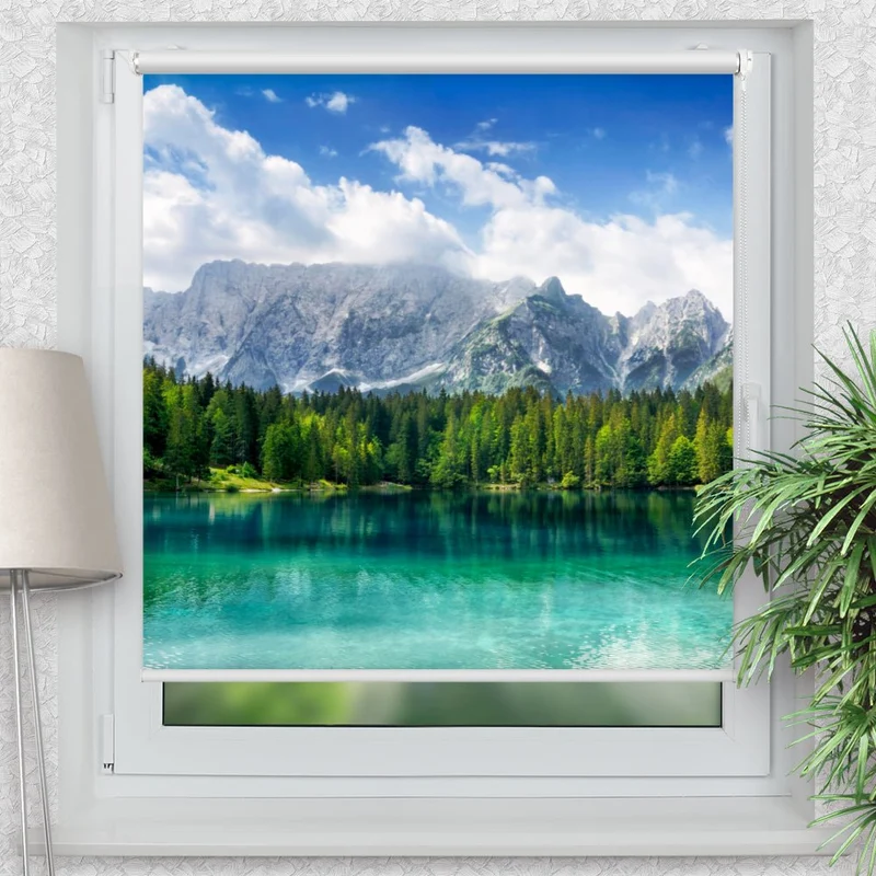 Klemmfix Rollo "Bergsee Wald Baeume" | Motiv-Klemmrollo