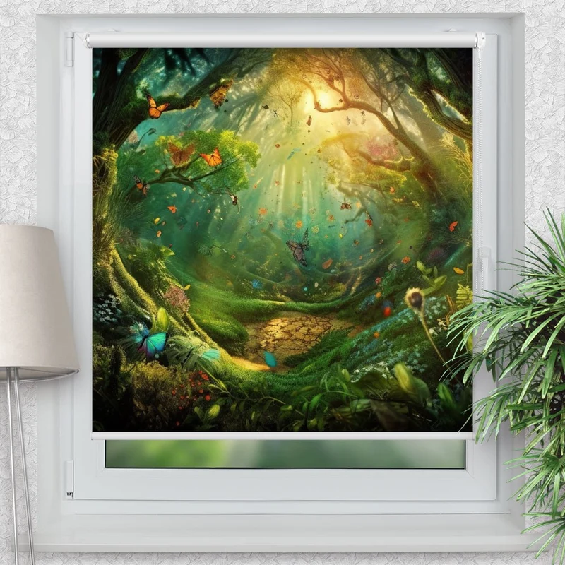 Klemmfix Rollo "Wald Fantasie Schmetterlinge" | Motiv-Klemmrollo