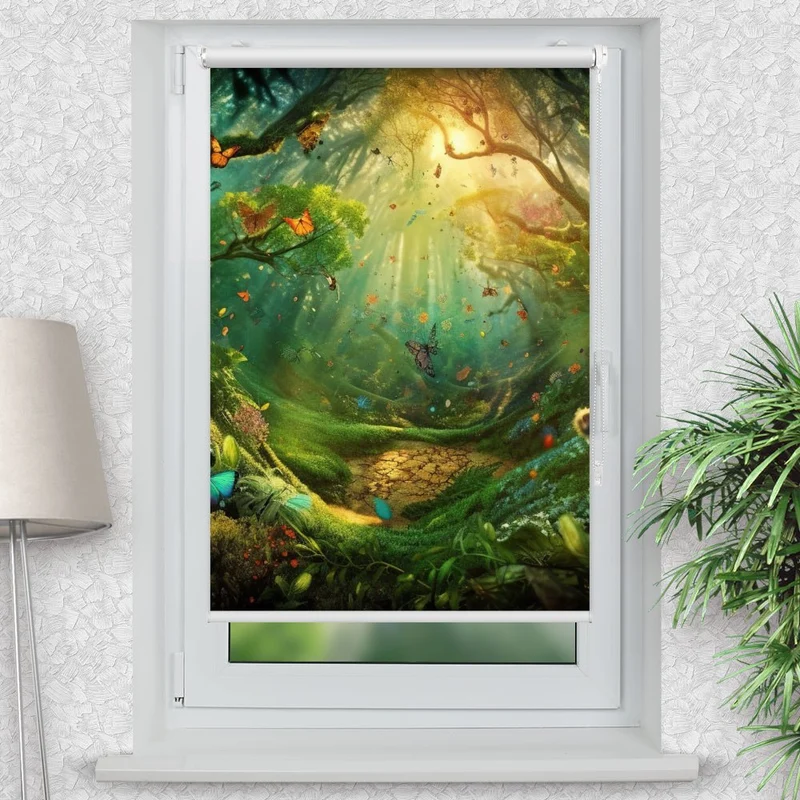 Klemmfix Rollo "Wald Fantasie Schmetterlinge" | Motiv-Klemmrollo