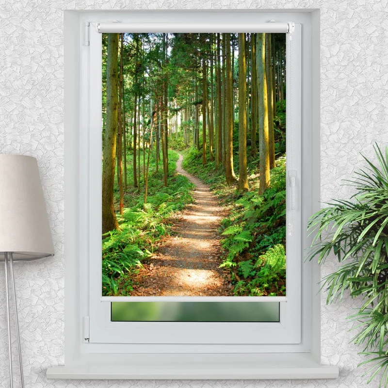Klemmfix Rollo "Waldweg Fruehling Wald Pfadwaldweg Pfad" | Motiv-Klemmrollo