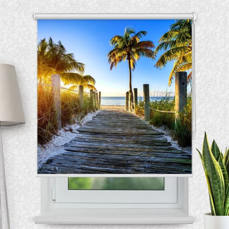 Motivrollo 'Strand Palmen Weg' | Bis B 430 x H 440 cm