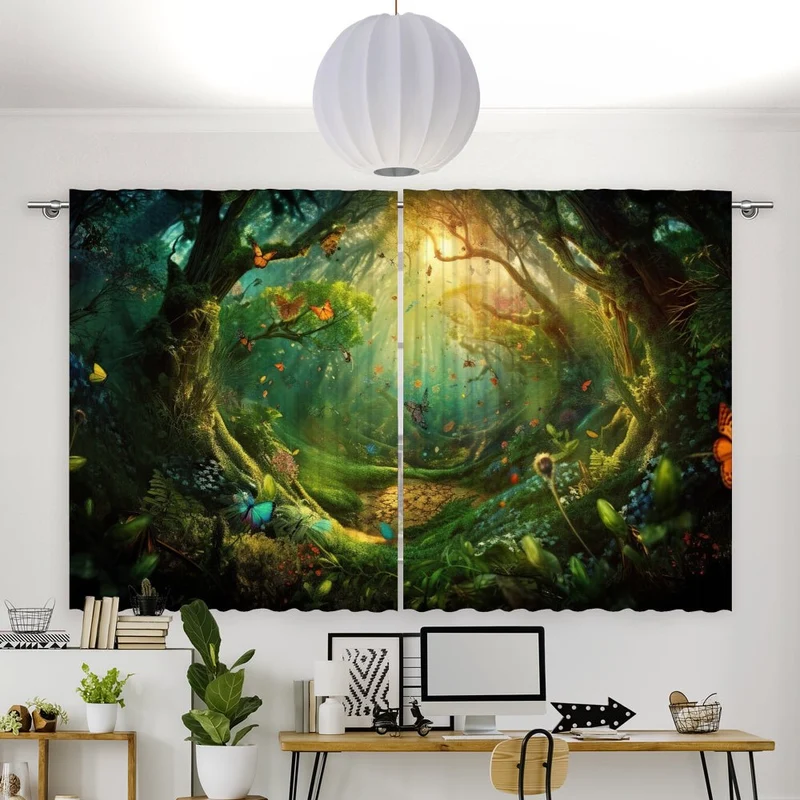 Vorhang Motiv "Schmetterlinge Fantasie Wald"